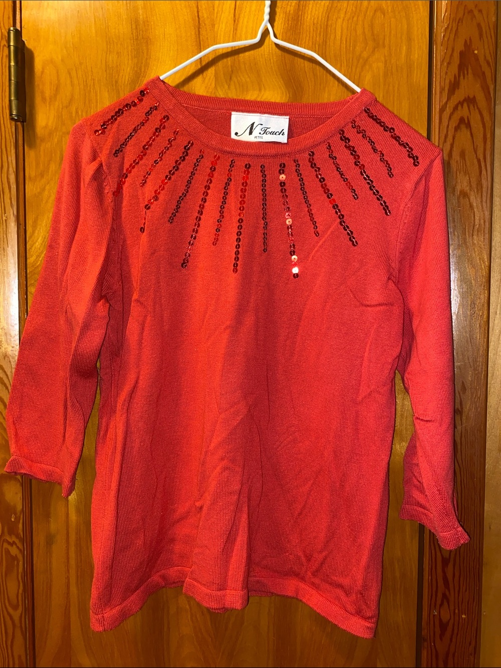 N Touch Women's Red Sequin-Embellished Knit Top